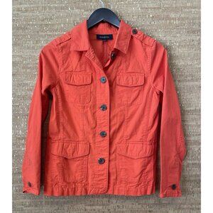 Talbots Jacket 100% Cotton Collared Button Front Pockets Orange Women Size XS